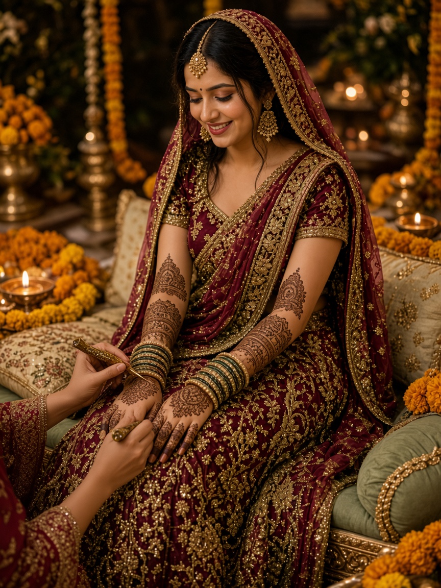 Applying Mehndi