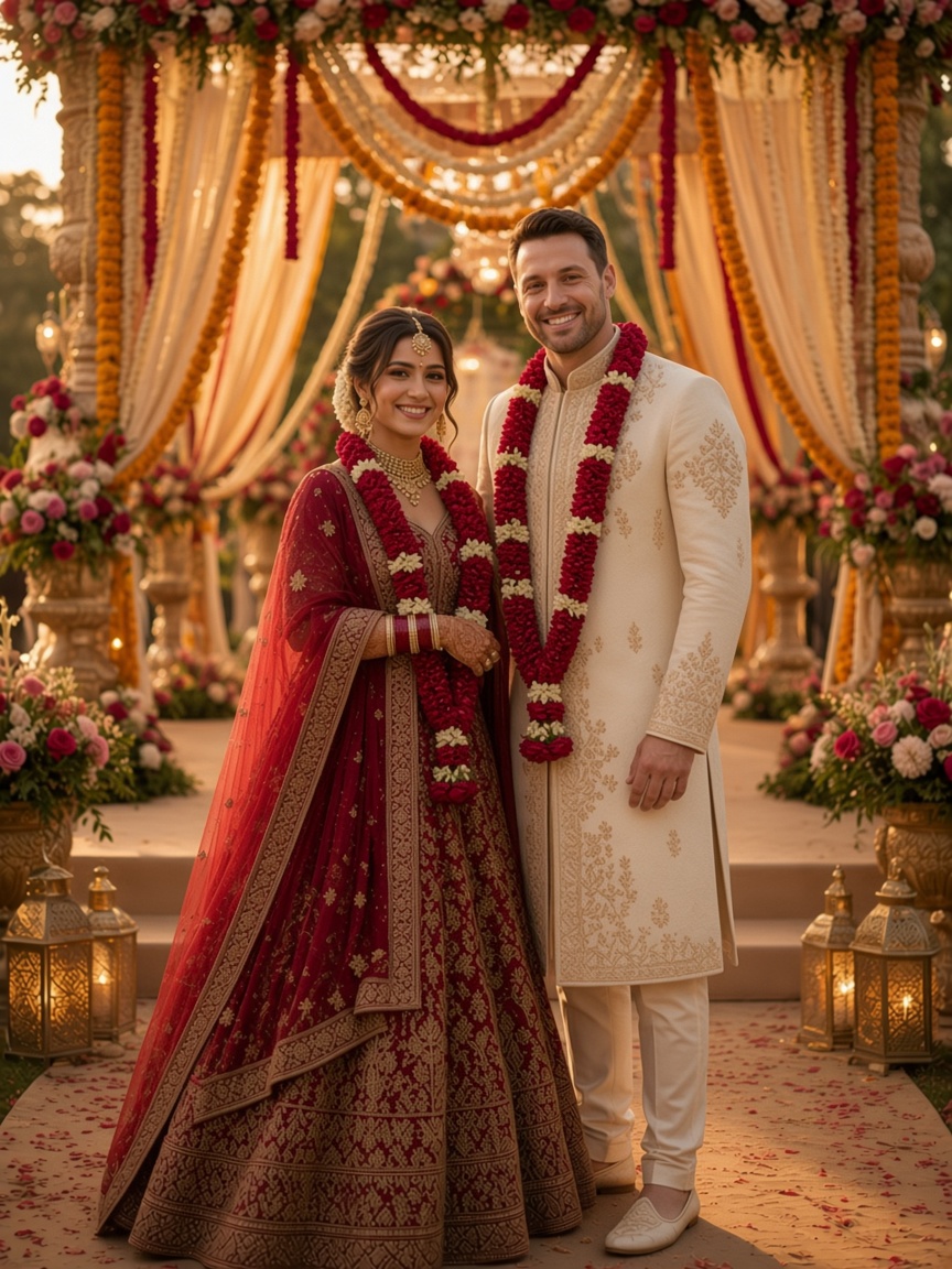 Couple with Wedding Garland